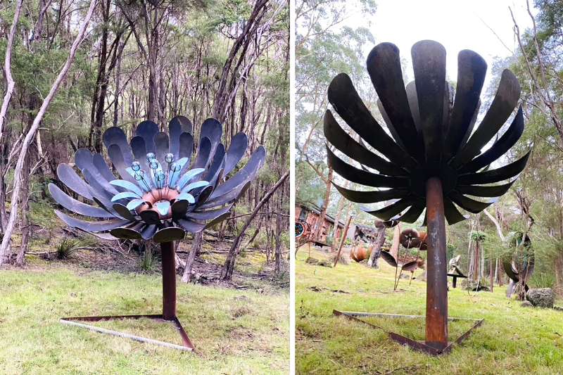 Rusty metal ground flower made from reclaimed materials