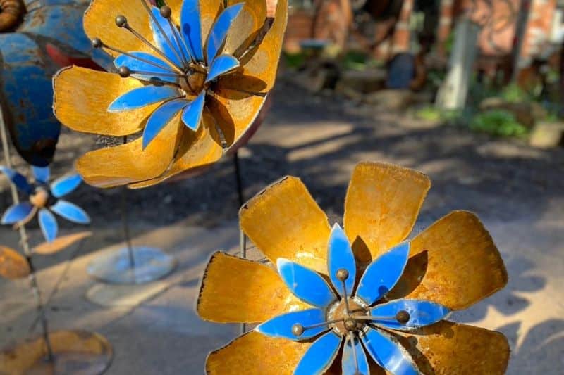 Handmade metal flower sculptures