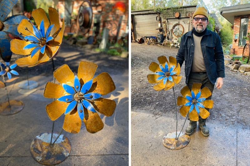 Handmade metal flower sculptures