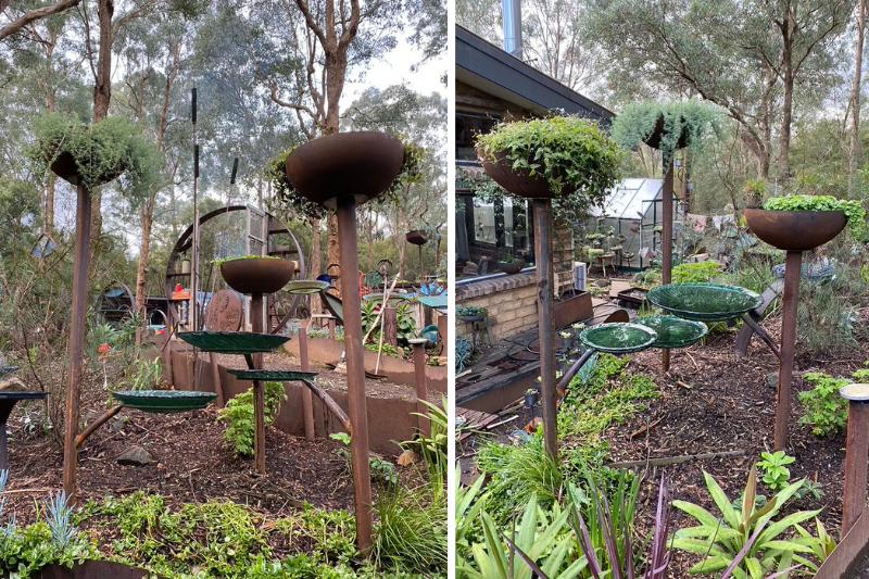 Tall sky garden made from reclaimed metal.