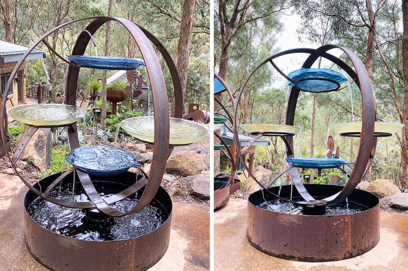Scrap metal birdbath base made from recycled materials