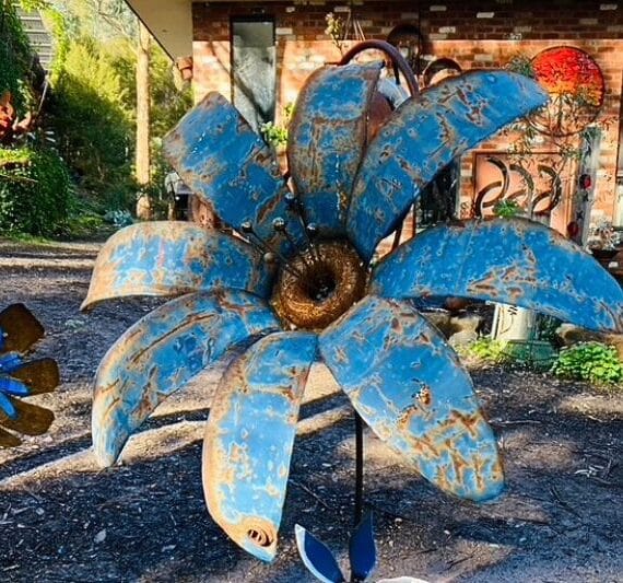 Reclaimed metal flower sculpture