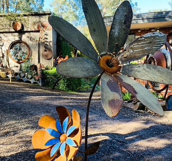 Upcycled metal flower sculptures