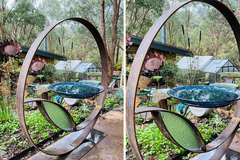 Scrap metal birdbath in Melbourne, Australia. Handmade by Tread Sculptures