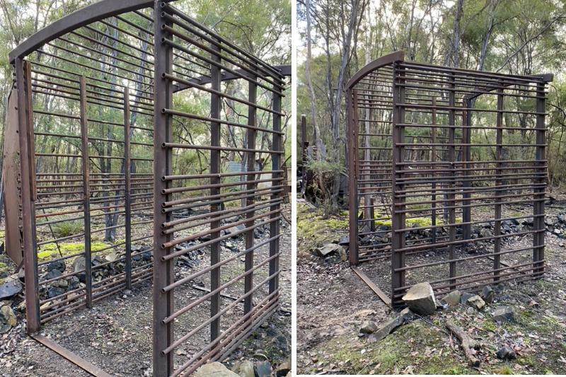 Huge entrance gate made from reclaimed metal