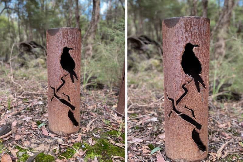 Recycled metal raven bollard designed by Linda MacAulay in Melbourne, Australia