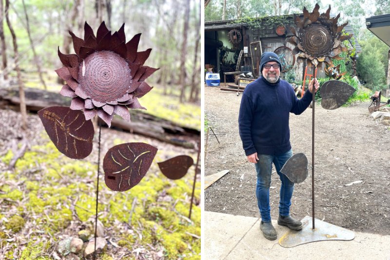 Reclaimed metal sunflower sculptures