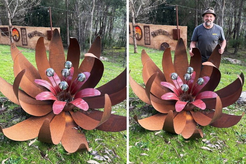 A three-layer large ground flower made from reclaimed steel.