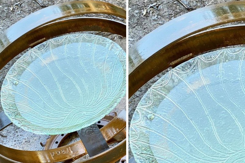 Stunning sea grass birdbath bowl made from reclaimed glass