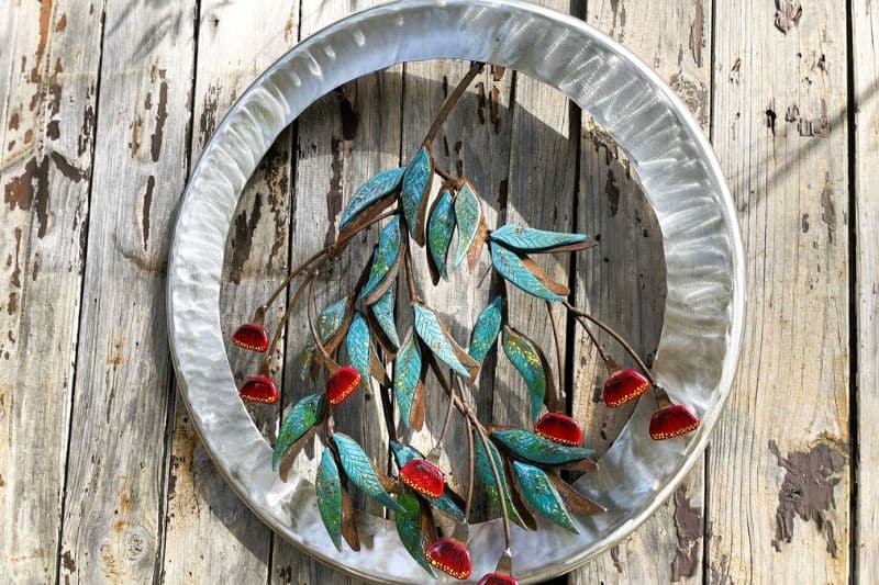 Handmade glass steel leaves sculpture made from recycled materials