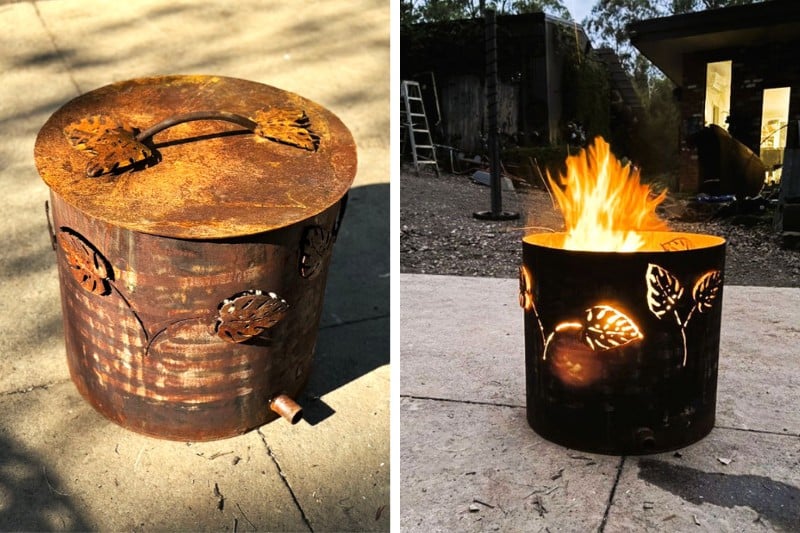 Reclaimed metal fire pit handmade by Tread Sculptures