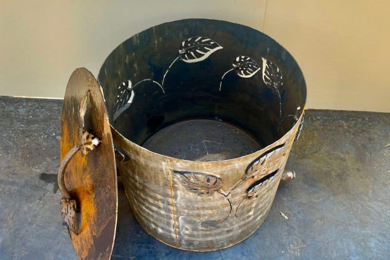 Reclaimed metal fire pit handmade by Tread Sculptures