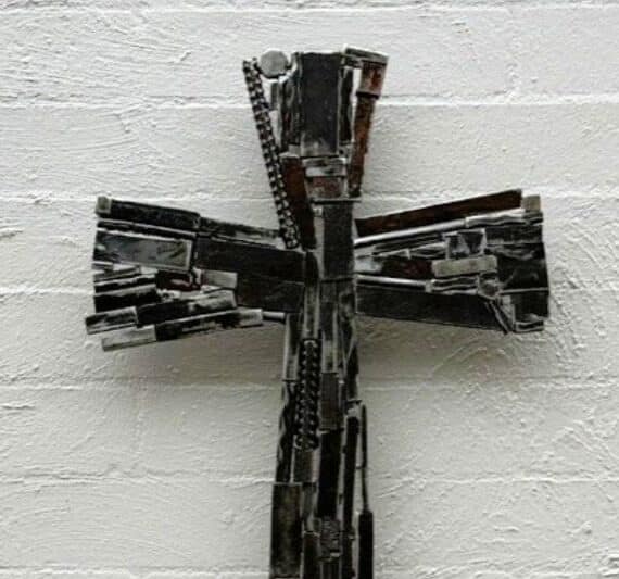 Reclaimed steel Celtic cross by Tread Sculptures in Melbourne, Australia