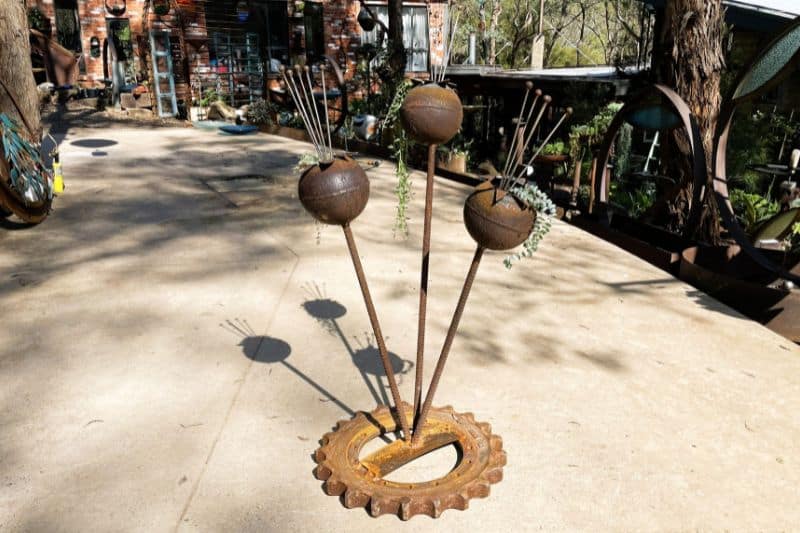 Planter sculpture made from handmade recycled materials