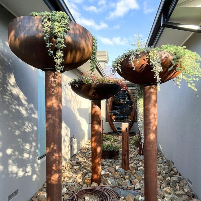 A view of the sky gardens from the pathway leading to the courtyard