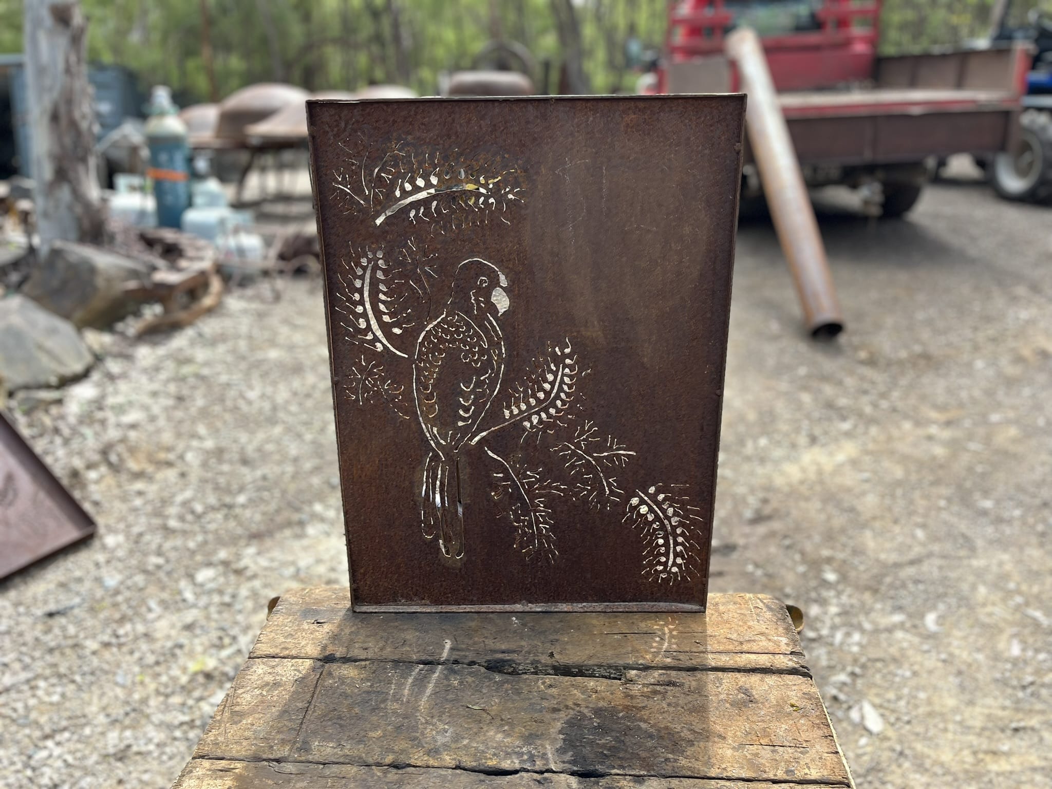 Reclaimed steel stencils for industrial art or garden projects.