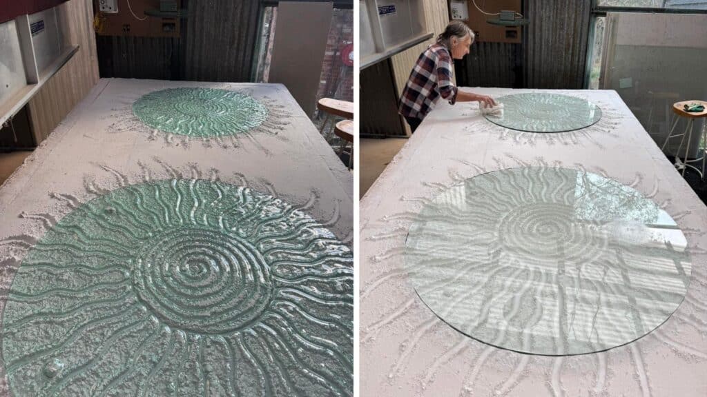 The form is cut, shaped, and welded by hand to create a strong, architectural structure that will hold and guide the movement of water.